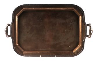 An Indian white metal two-handled rectangular tray, 49cms wide.