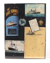 A group of Blue Funnel Line memorabilia including an ex captain open ticket, and a WWI Victory