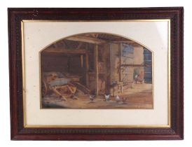 Victorian school - Farm Scene with Chickens and Carts - initialled 'MJW' and dated '97 lower