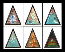 Ken Lindores (modern British) - a series of six large triangular abstracts, oil on canvas, each