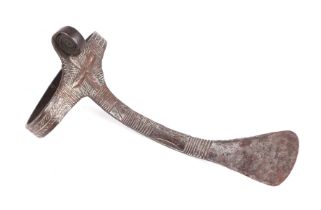 An African Turkana steel foot dagger with engraved decoration, approx 16cms long.