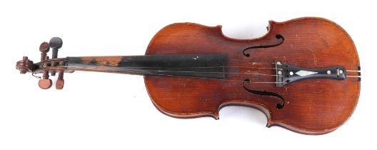 A one piece back violin. 57cm long