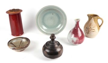 A quantity of assorted Studio pottery to include a slipware bowl, possibly by Svend Bayer, 17cms