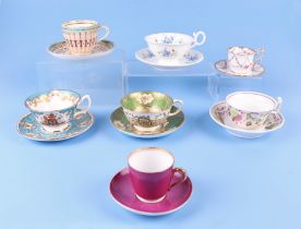 A small quantity of 19th century & later porcelain cabinet cups & saucers to include Crown