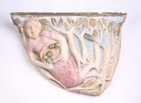 A 1920's polychrome plaster wall hanging decorated in deep relief depicting King Alfred sleeping