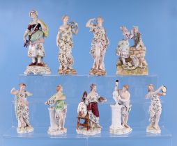 A group of continental porcelain figures and groups, the largest 19cms high (9).