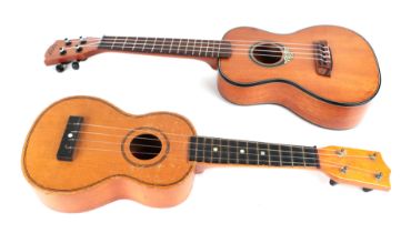 A LAG model U177C concert ukulele with soft carry case; together with a Sweet Tone ukulele (2).