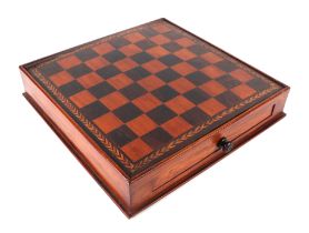 An inlaid chess board top box with single drawer, 35cms wide.