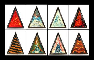 Ken Lindores (modern British) - a series of eight triangular abstracts, oil on canvas, each