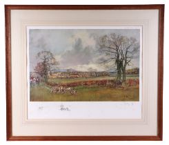 After John King - Hunting Scene - limited edition coloured print 17/350, signed in pencil to the