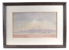 Jean Batten (modern British) - Take Off - swans in flight, signed & dated 2001 lower right,