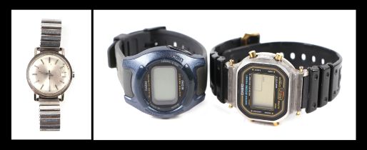 A vintage wristwatch; together with two vintage Casio digital wristwatches (3).