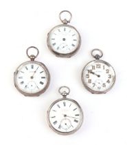 A group of silver cased open faced pocket watches, various dates and maker's marks (4).