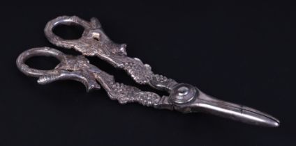 A pair of George VI cast silver grape scissors, the handles in the form of grape vines, Sheffield