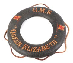 A novelty photo frame in the form of a lifebuoy ring 'HMS Queen Elizabeth', overall 23cms diameter