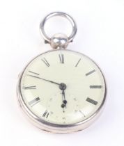 A 19th century silver cased open faced pocket watch, the white enamel dial with Roman numerals and
