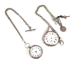 A silver cased hunter pocket watch, the white enamel dial with Roman numerals and subsidiary seconds