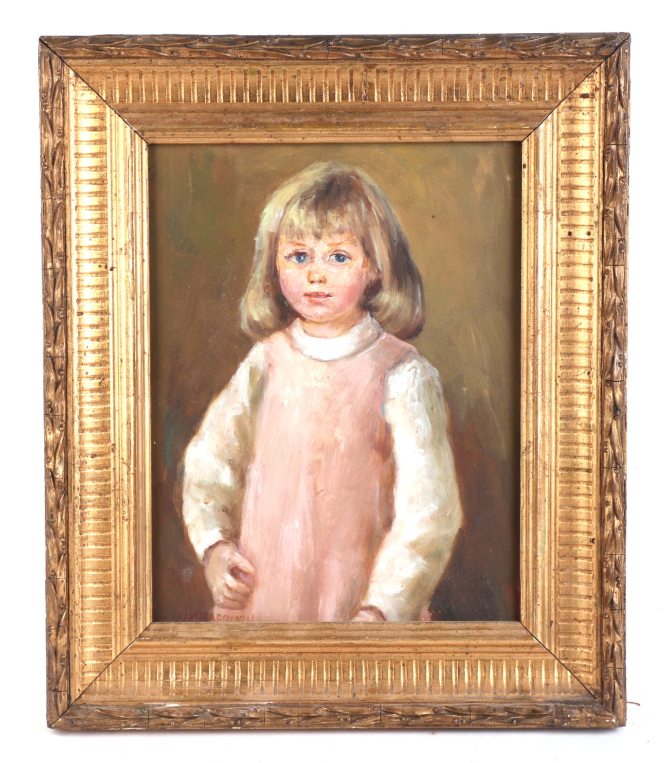 I M Raeburn (20th century school) - Portrait of a Young Girl - oil on board, framed, 17.5 by 23cms.