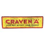 An original advertising sign - CRAVEN A WILL NOT AFFECT YOUR THROAT - 123cm by 36cm.