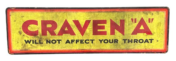 An original advertising sign - CRAVEN A WILL NOT AFFECT YOUR THROAT - 123cm by 36cm.
