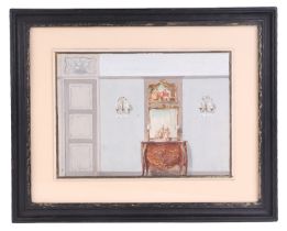 19th century school - Interior Scene - gouache, framed & glazed, 20 by 15cms; together with an oil