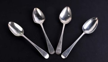 Four Georgian silver tablespoons, various dates and makers marks, 258g.