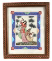 Persian school - A Musician and Dancer - watercolour, 23 by 29cms, in a Sadeli frame.