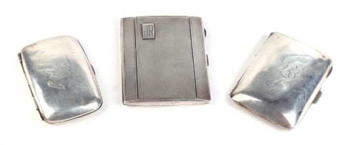 Three silver cigarette cases, various dates and makers marks, 198g.