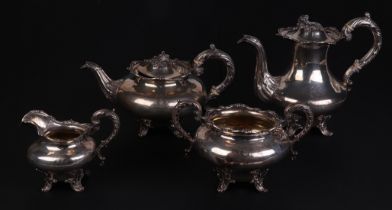 An early Victorian four-piece silver tea set, initialled, London 1846 and maker's mark for Samuel