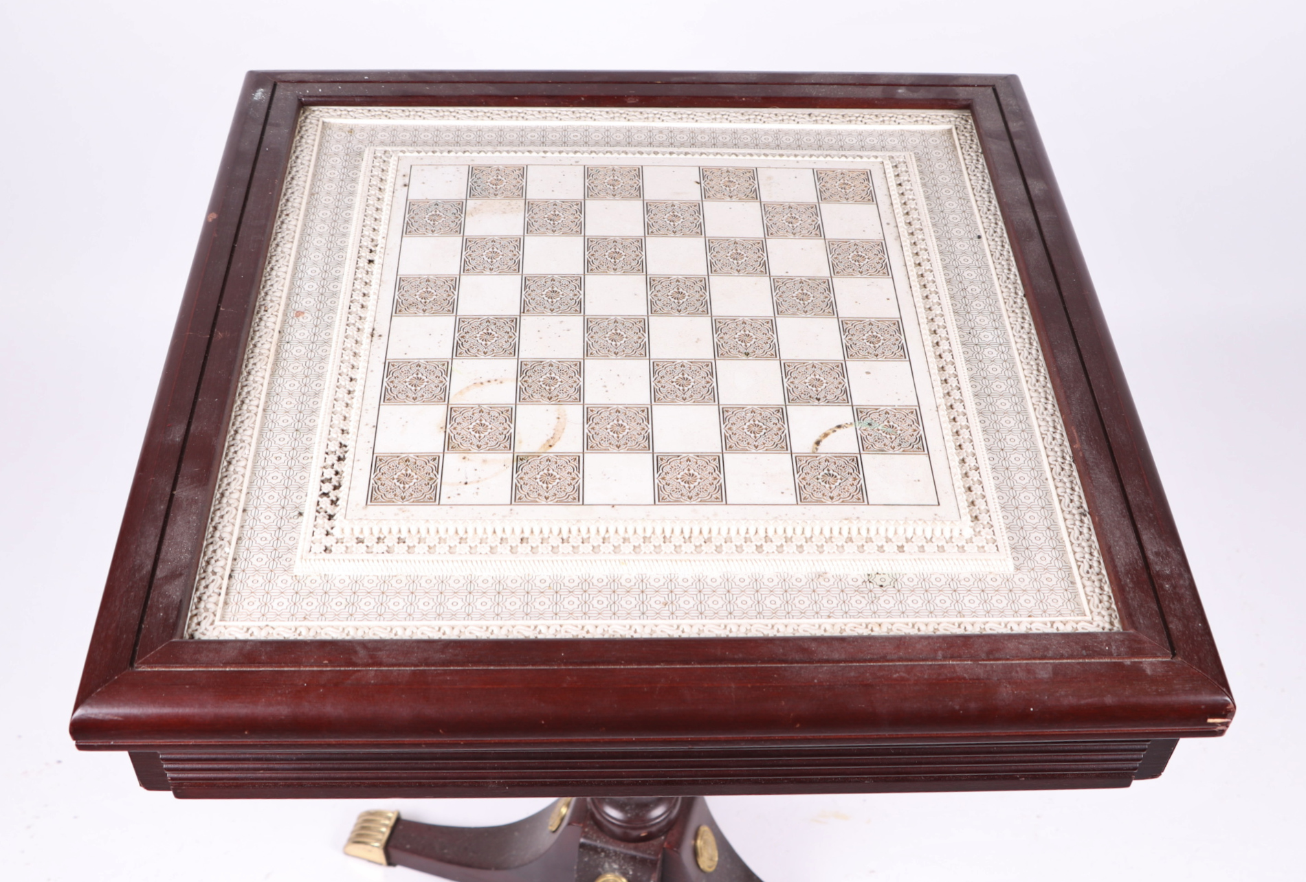 A French Empire style occasional table, the top inset with a chessboard, with two frieze drawers - Image 3 of 3