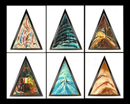 Ken Lindores (modern British) - a series of six large triangular abstracts, oil on canvas, each