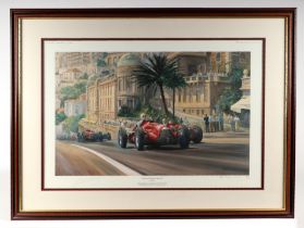 After Alan Fearnley - Fangio's Victory At Monaco - limited edition print, depicting Juan Manuel
