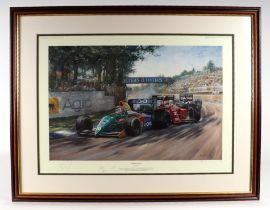 After Alan Fearnley - Fighting Finish - limited edition print, Nelson Piquet driving a Benetton-Ford