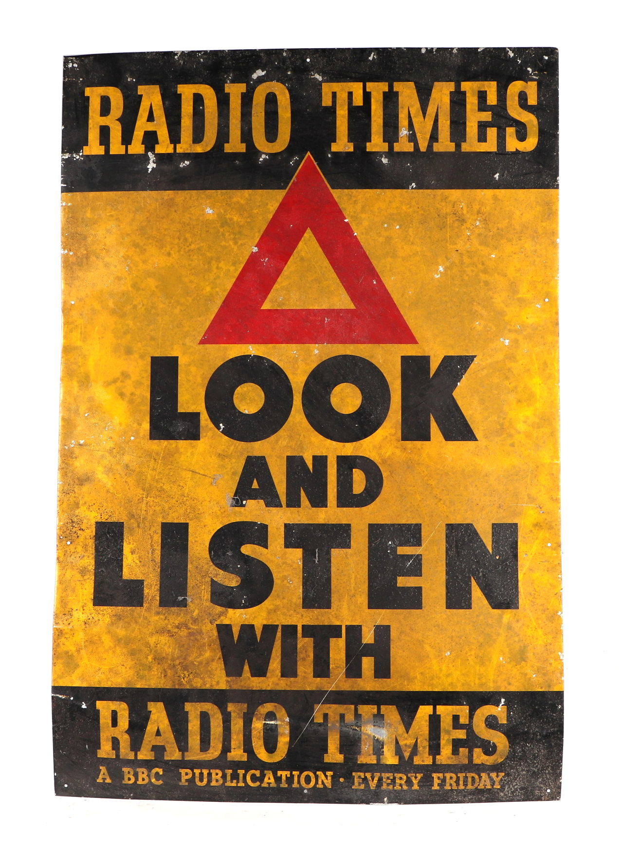 An original advertising sign - Look and Listen with Radio Times - 50cm by 76cm