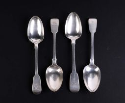 Four 19th century silver tablespoons, various dates and makers marks, 300g.