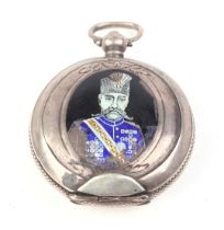 A silver and enamel cased full hunter pocket watch for the Persian market, the case with an enamel