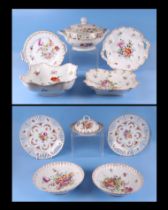 A quantity of Dresden and similar ceramics decorated with flowers, to include a tureen, bowls and