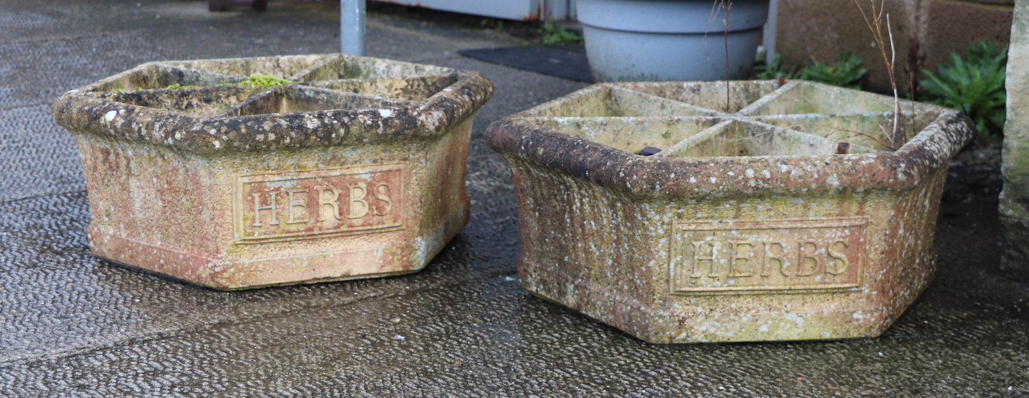 A pair of hexagonal sectioned stoneware herb planters, 61cm wide (2). - Image 2 of 2