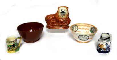 A Sunderland lustre bowl decorated with a sailing ship,27cms diameter; together with a Fieldings