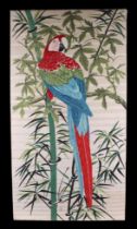 A printed textile panel depicting a macaw parrot, 46 by 87cms. Condition Report In good condition.