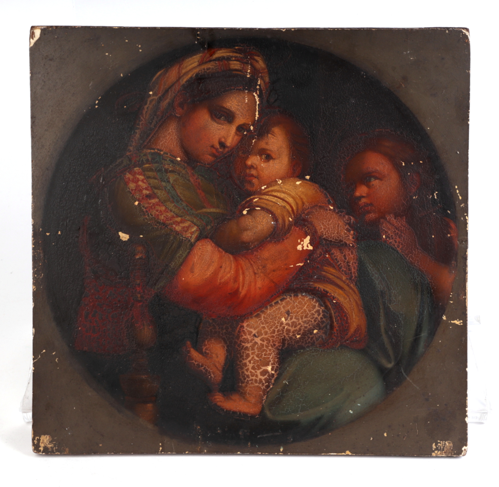 18th / 19th century school - Madonna & Child - oil on an oak board, unframed, 27 by 27cms.