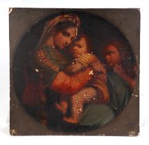 18th / 19th century school - Madonna & Child - oil on an oak board, unframed, 27 by 27cms.