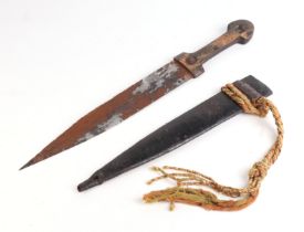 A Middle Eastern dagger with horn handle, 42cms long. Condition Report The blade is rusty and