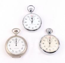 A group of three open faced stop watches to include a Stoptim Military issue example (3).