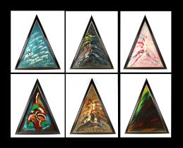 Ken Lindores (modern British) - a series of six large triangular abstracts, oil on canvas, each