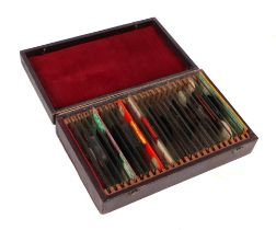 A leather cased set of Victorian prepared microscope slides,