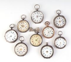 A group of silver cased open faced pocket watches, various dates and maker's marks; together with