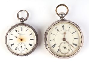 An early 20th century silver cased open faced pocket watch, the white enamel dial with Roman