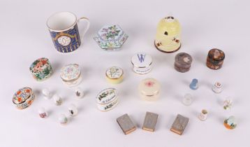 A small quantity of porcelain patch boxes to include Crown Staffordshire, Halcyon Days, and other