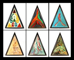 Ken Lindores (modern British) - a series of six large triangular abstracts, oil on canvas, each